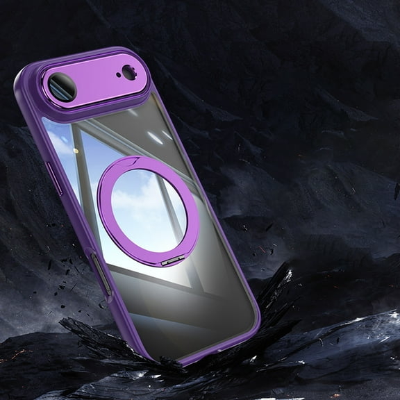 ELEHOLD Magnetic Clear Case For iPhone 17 Air With Lens Film, Shockproof Anti-Scratch 360° Ring Holder Stand PC TPU Protection Case Cover For iPhone 17 Air ,Darkpurple