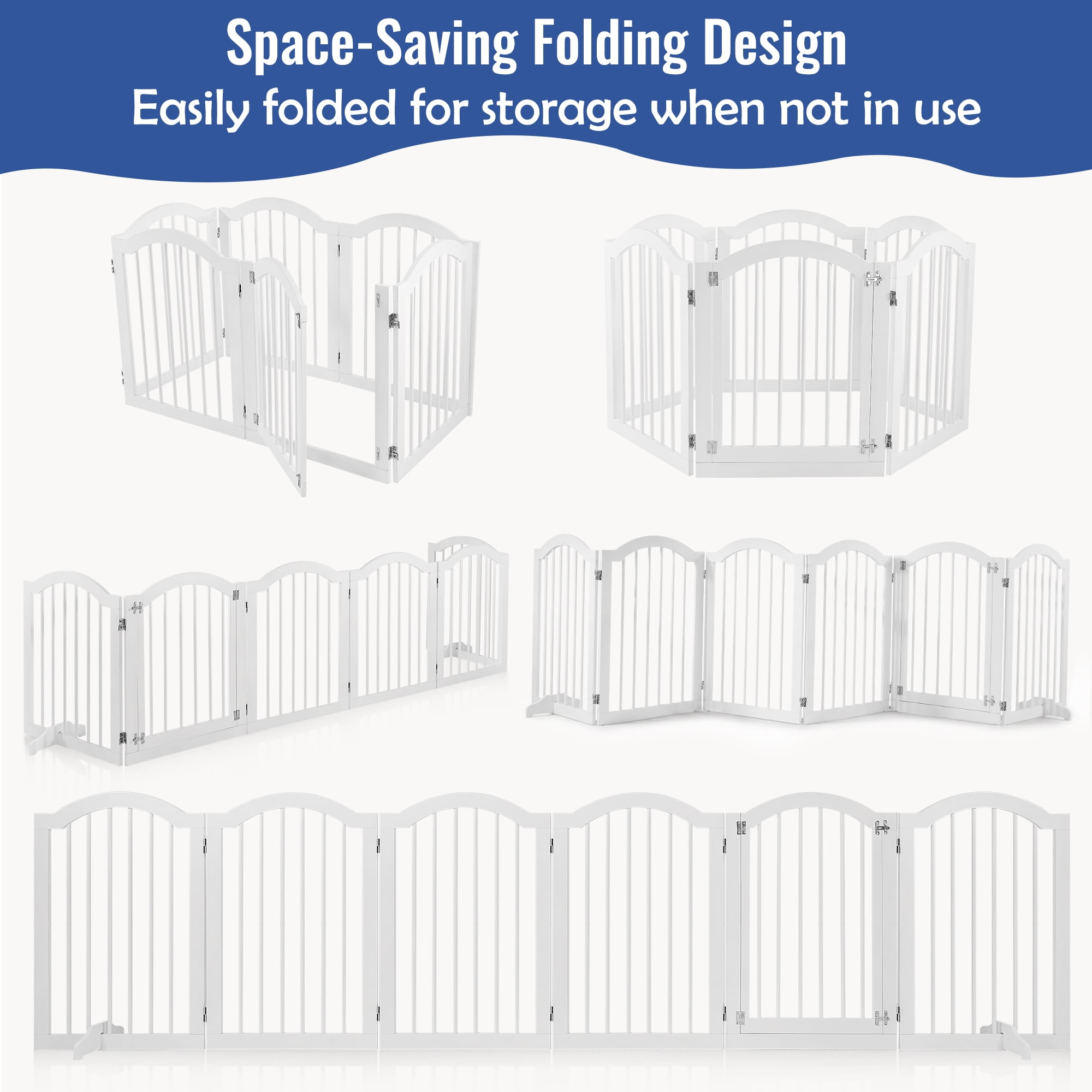 TrumanPick 30" H Extra Tall Dog Gates for Doorways, 6-Panel Foldable Pet Gate, 2 Support Feet Dog Fence for Stairs 144"L, White