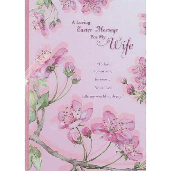 Designer Greetings Today, Tomorrow, Forever: Pink Flowers and Ribbon on Shimmering Paper 3D Hand Decorated Easter Card for Wife