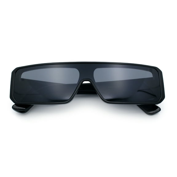 Bold Narrow Rectangle Shield Inset Lens 80s Robotic Plastic Sunglasses Shiny Black - Black