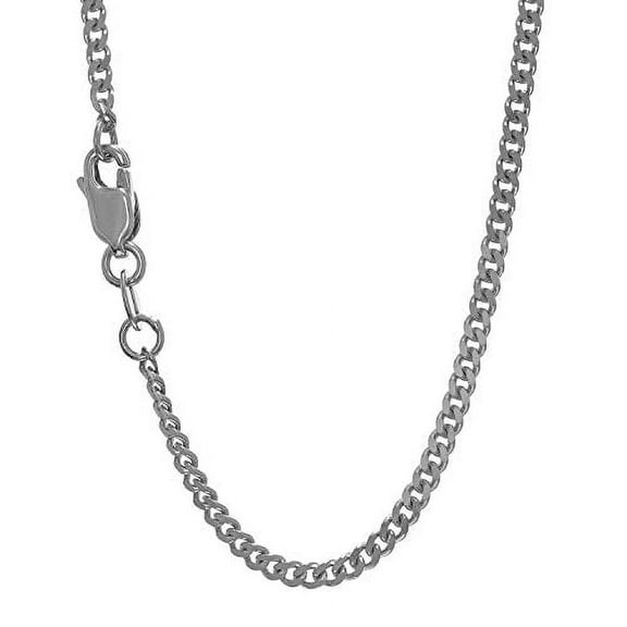 JewelStop 14k Solid White Gold 2 mm Gourmette Chain Necklace, Lobster Claw Clasp - 18 Inches, 6.3gr.