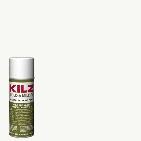 KILZ Mold And Mildew White Oil-Based Interior And Exterior Primer, Sealer And Stain-Blocker Aerosol, 13 Oz