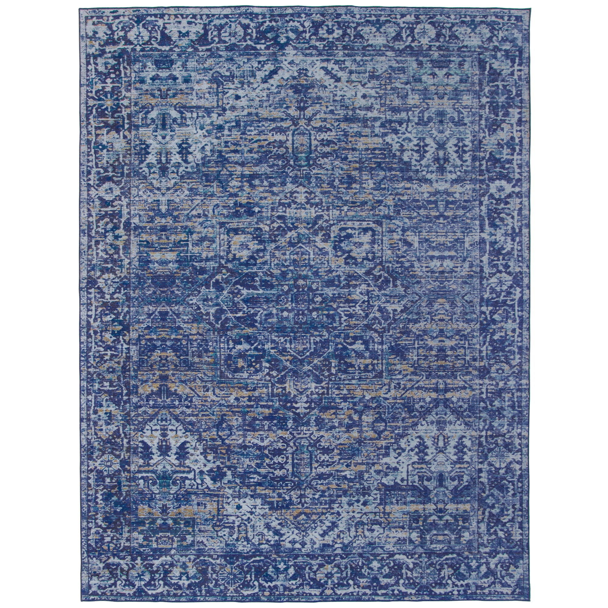 ReaLife Rugs Machine Washable Printed Vintage Distressed Traditional Blue Ecofriendly Recycled