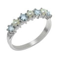 thumbnail image 1 of LBG British Made 10k White Gold Cultured Pearl & Aquamarine Womens Eternity Ring - Size 10.5 - 33 size options, 1 of 7