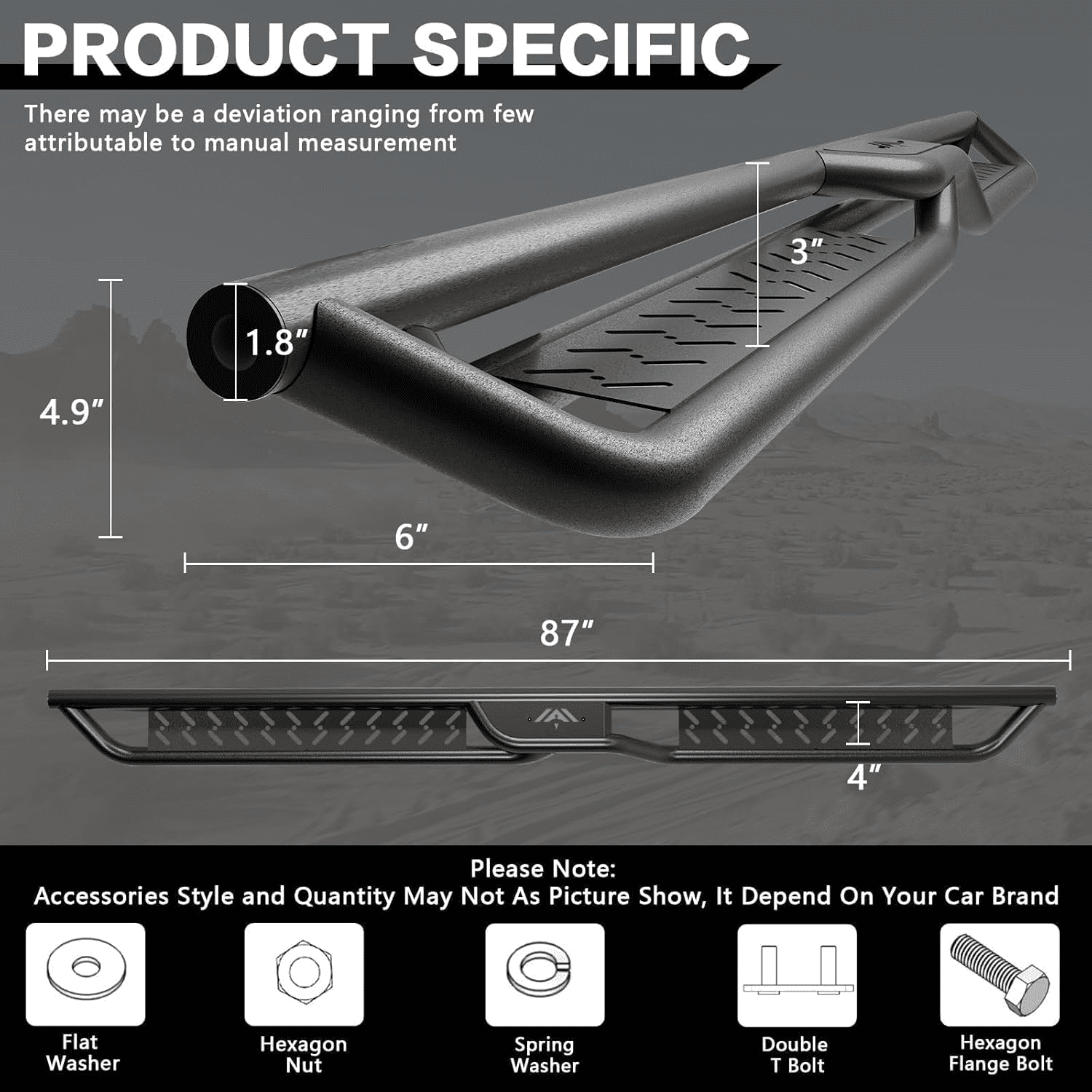 Running Boards 6 inches for 2022-2026 Toyota Tundra Crew Max Cab(4 Full Size Doors Only Not Double Cab) Black Carbon Steel Side Steps Rails Nerf Bars