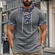 thumbnail image 1 of Ceisia Men's Slim Fit Short Sleeve Lace-Up Henley Top Ribbed Texture Paisley Patchwork Flower Collar Drawstring Spring Summer Shirt Gift, 1 of 9