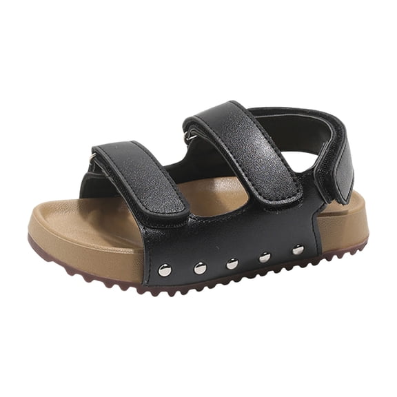WUANDIXFA Boys Shoes Kids Girls Boys Sandals Toddler Cork Footbed Adjustable Strap Casual Slides Sandals Open Toe Flat Sandals Size US 8,Black