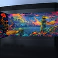 thumbnail image 7 of Aquarium Background with Cloud Sky Design, Fantasy Landscape Tapestry Trippy Neon Galaxy Space Fish Tank, Nature Lighthouse Lake Tapestry Wall Hanging Decor, 7 of 7