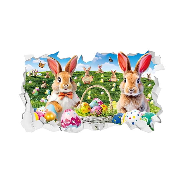 Easter Happy Wall Decoration 3D Effect Rabbit Wall Decoration Easter Egg Wall Stickers Large Rabbit Wall Stickers Cartoon Rabbit Wall Stickers Suitable For Children's Rooms Wall Decal Wall Stickers