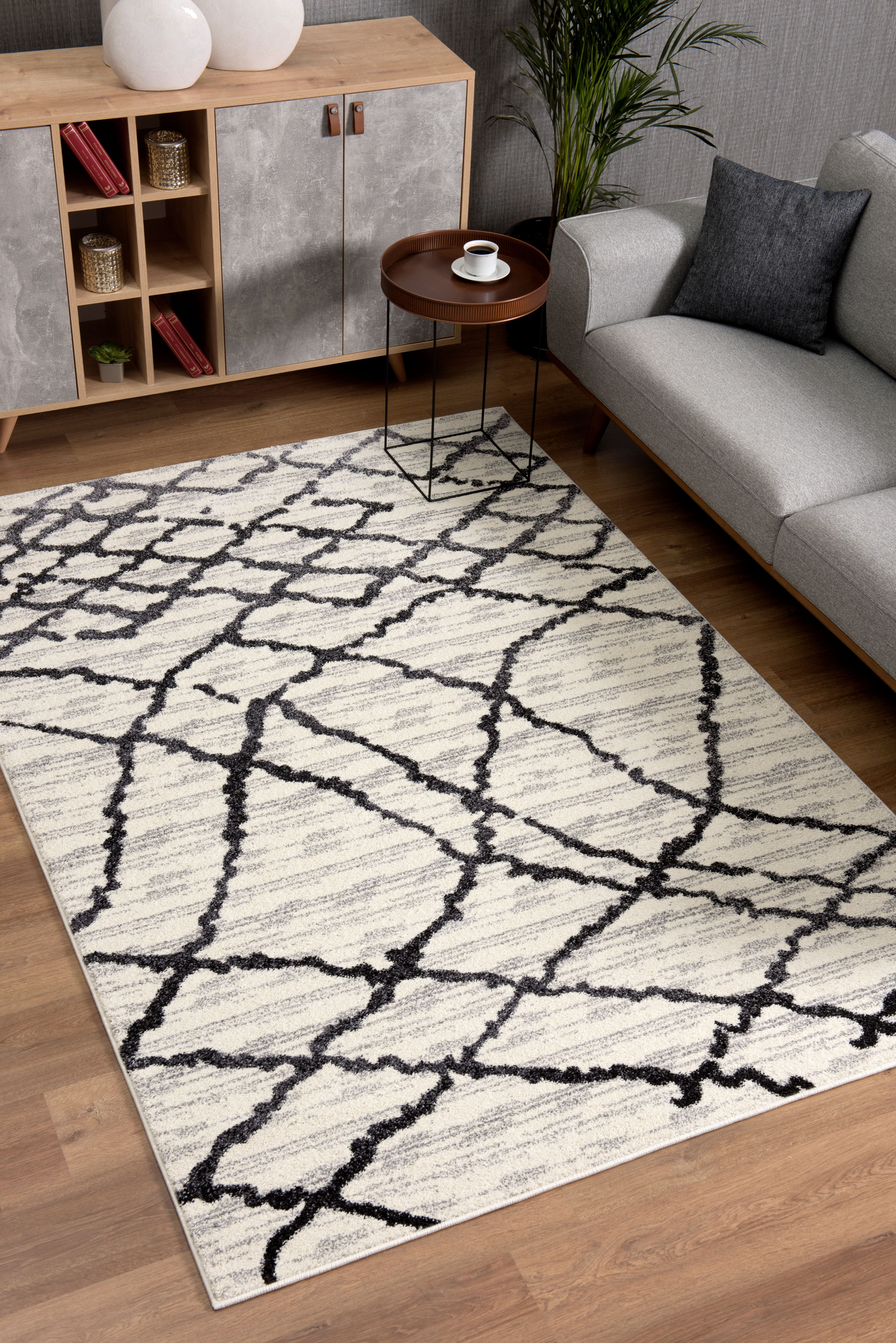 Rug Branch Nova White Grey Modern Area Rug (7x10 feet) Abstract 6'6