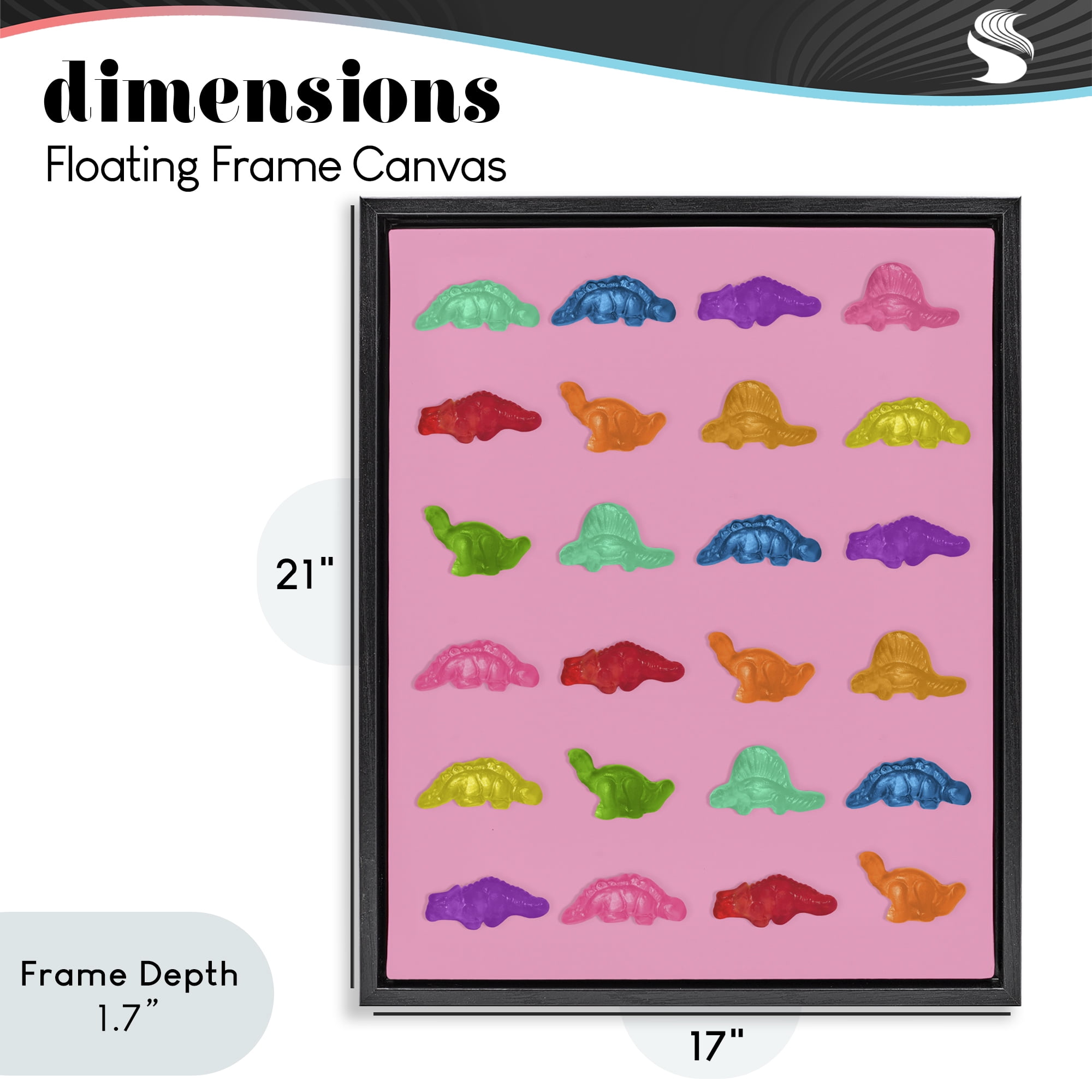 Stupell Industries Dinosaur Gummies on Pink Black Framed Floater Canvas Wall Art, design by LISH Creative