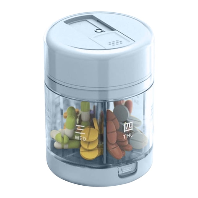 Blue Portable Weekly Pill Organizer With 7-Day Compartments, Mini Medicine Storage Box With Reminder For Daily Use, Travel-Friendly