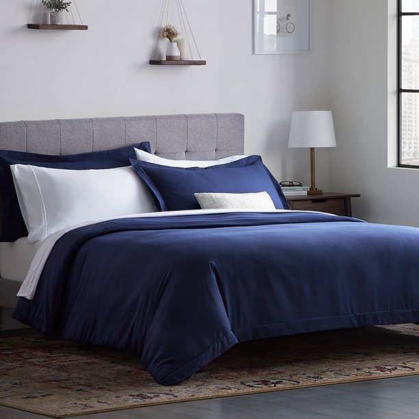 Rest Haven Microfiber Duvet Cover King Set, Navy