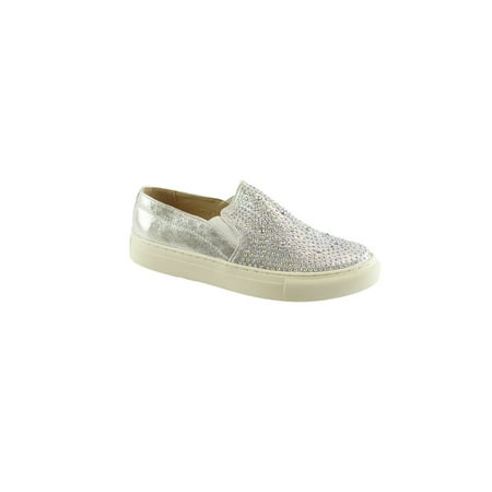 - Liyu Adult Silver Stud Embellished Laceless Slip-On Fashion Sneakers