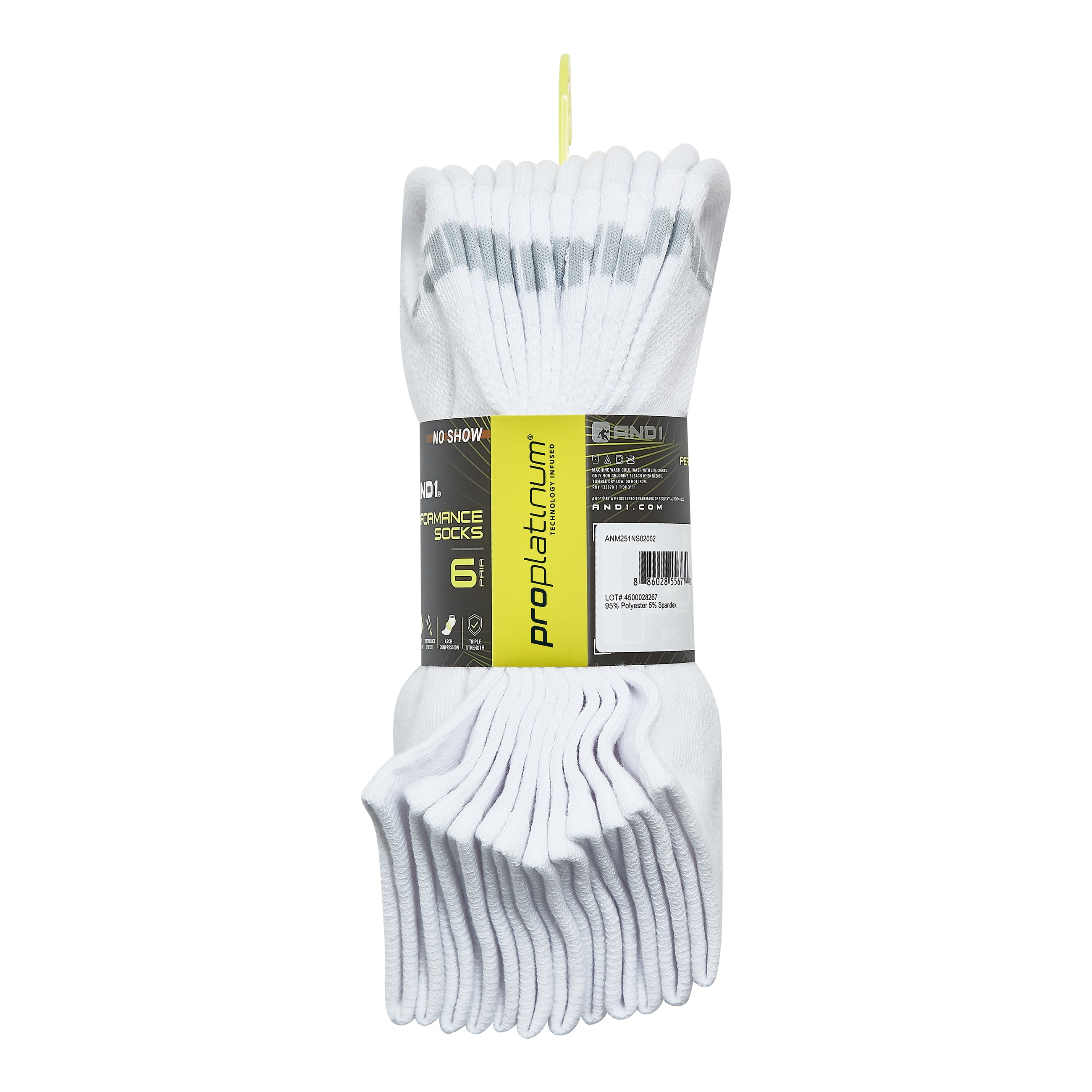 AND1 Men's Socks, Performance Cushion No Show Socks, 6-Pack