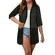 thumbnail image 3 of Tops Henley para mujer,Cárdigan holgado de encaje con mangas 3/4 para mujer, blusa con cuello en V, tejido suave, ideal para el hogar, sopatenor, 3 of 7