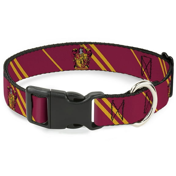 Warner Bros. Pet Collar, Dog Collar Plastic Buckle, Gryffindor Crest Stripe Burgundy Gold, 7 to 8.5 Inches 0.5 Inch Wide