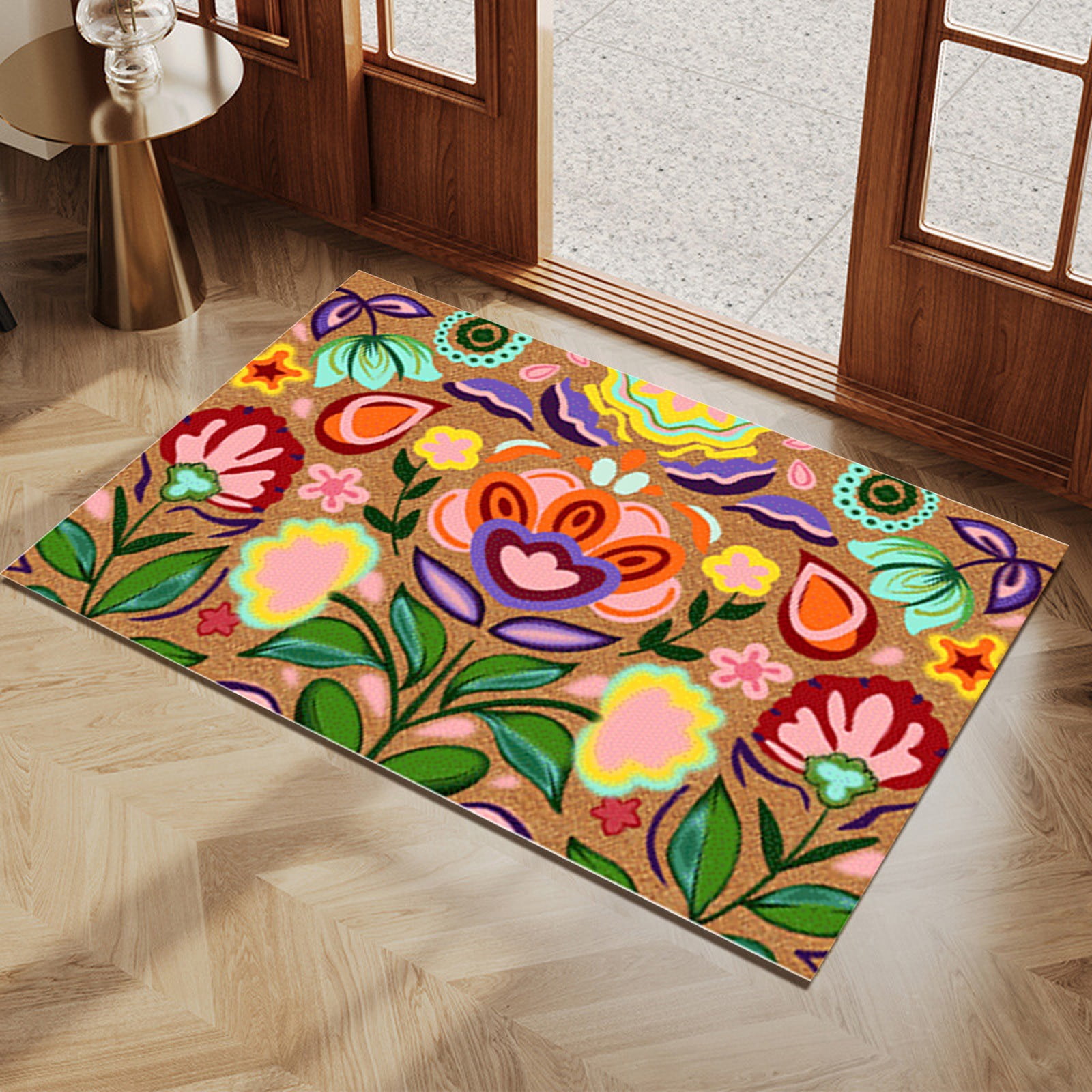 A Spring Floral Welcome Outdoor Mat Artificial Coir Grip Backing Sturdy Outdoor Indoor Mats Welcome Floral Doormat for Front Door 31.49X19.68 Inches