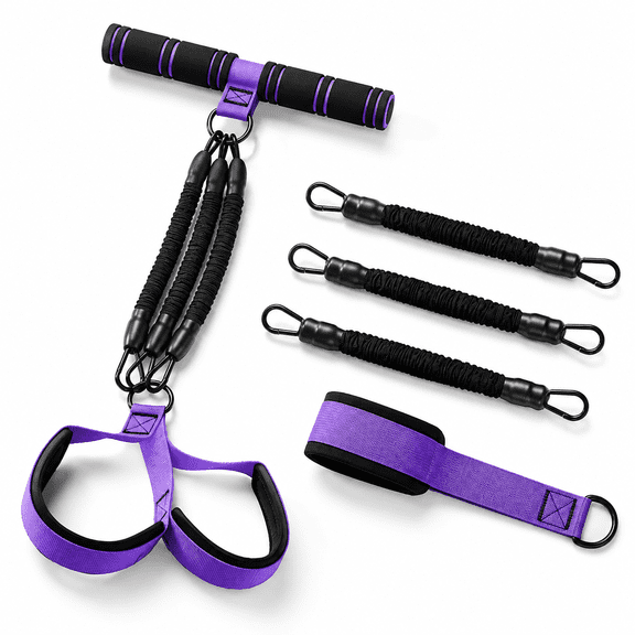 1-Purple Adjustable Foot Pedal Resistance Band With Handle 3-in-1 Home Gym Yoga Fitness Band