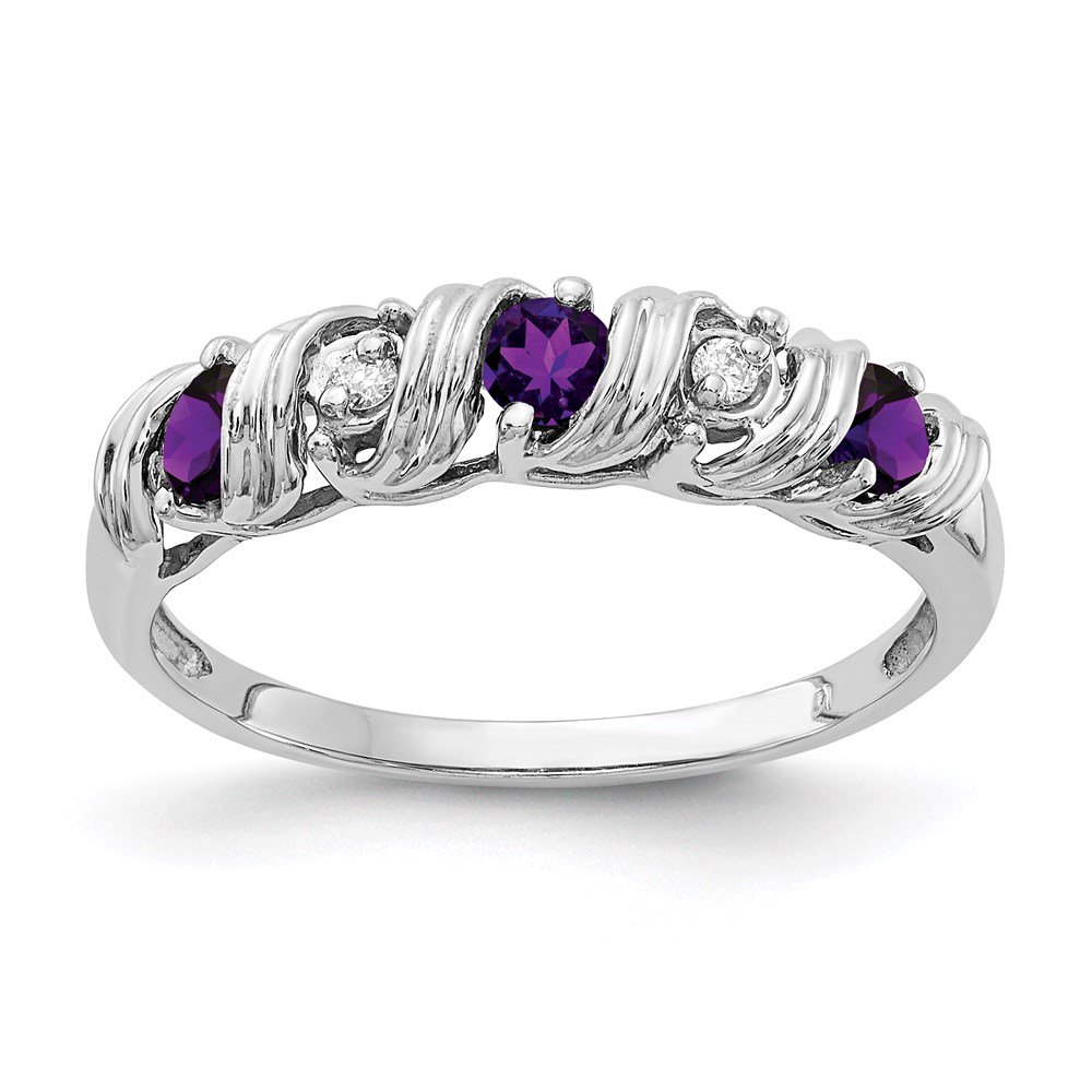 Diamond2Deal 14k White Gold 2.75mm Amethyst AA Diamond Ring for Women Size-6
