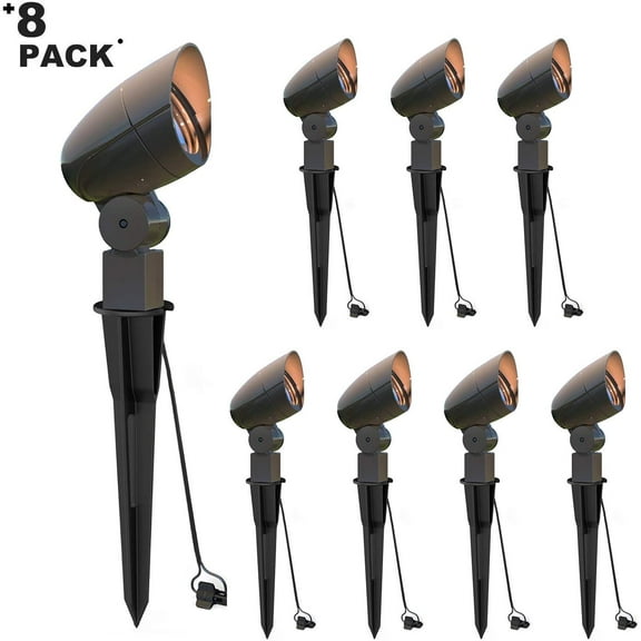 GOODSMANN 8PK Equinox Landscape Lighting Flood Light 3W LED Low Voltage Spotlight with Metal Stake 48 Lumens for Yard Pathway Lawn Driveway Outdoor Lighting 9920-1607-08