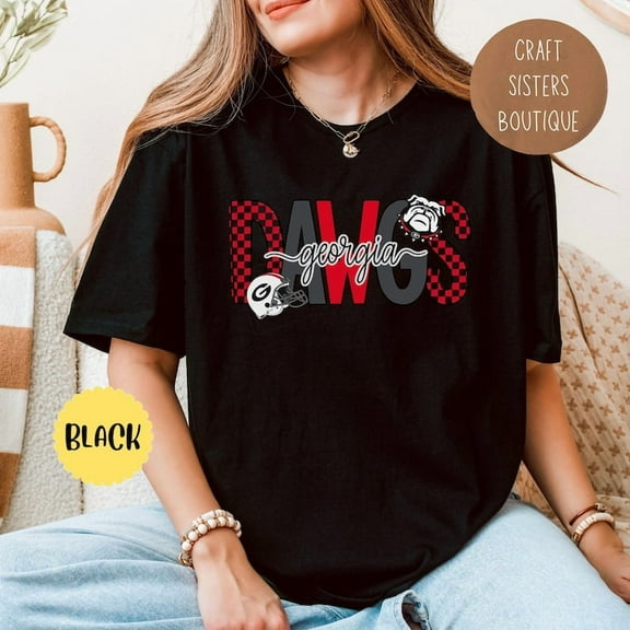Georgia Football T-Shirt | Game Day Graphic Tee |Football Fan Shirt | Red & Black Checkered Tee