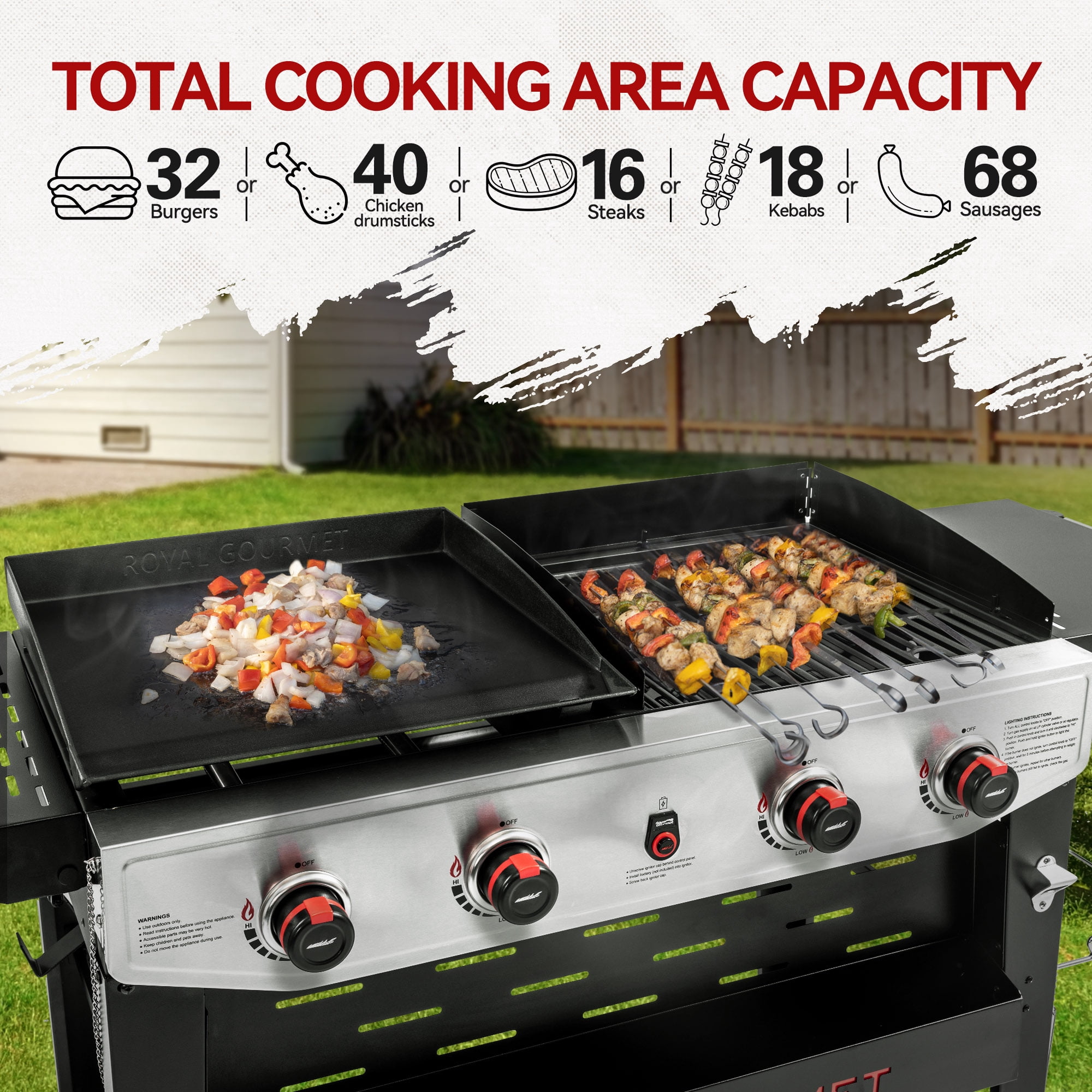 Royal Gourmet GD405B Propane Gas Grill and Griddle Combo for Outdoor Cooking, Black & Silver