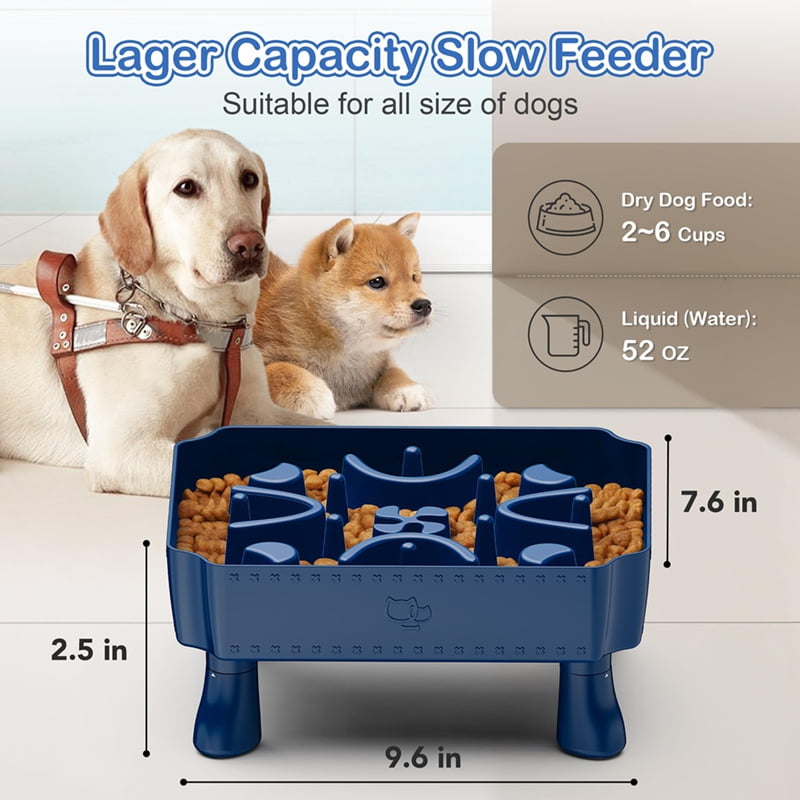 Slow Feeder Dog Bowls,2 in 1 Dog Puzzle Slow Feeder for Large Breed, Maze Elevated Dog Food Bowl Anti-Choking