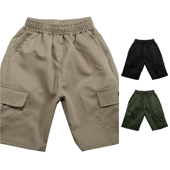 FYDUU Boys Cargo Shorts Kids Boy's Casual Shorts Elastic Waist Pull On Cargo Bottoms Pockets Outdoor Activewear Back To School Trousers Fashion Slacks 12-13 Years