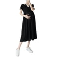 thumbnail image 1 of Wo-Fusoul Robe de Maternité pour Femmes, Manches Courtes à Revers Coupe Ample Décontractée Confortable Couleur Unie, Robe de Grossesse, 1 of 5