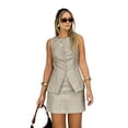 thumbnail image 4 of Women'S Linen Blend 2 Piece Outfit, Sleeveless Vest and for Mini Skirt Set Color L, 4 of 9