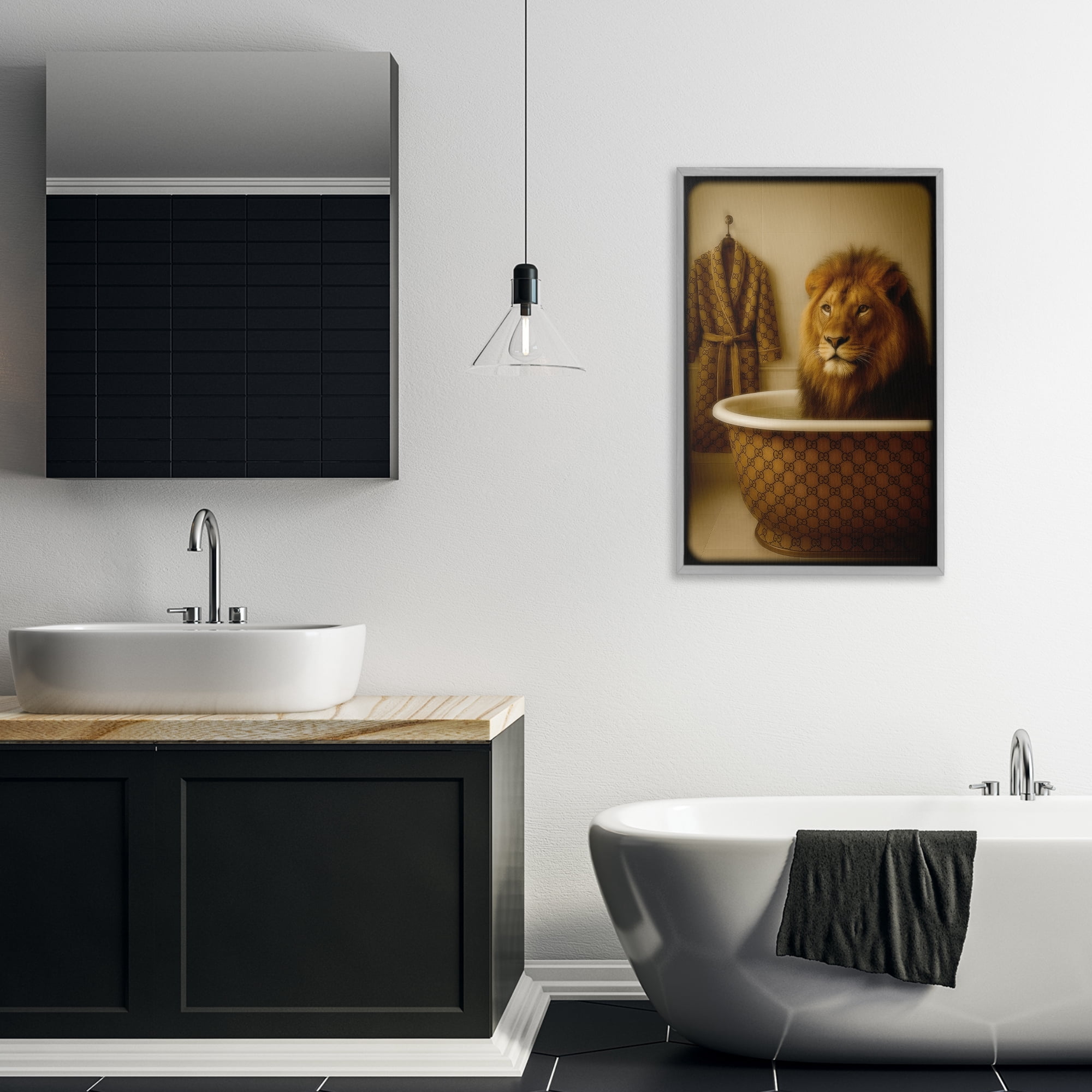 Stupell Industries Couture Lion in Luxury Tub Gray Framed Giclee Art, design by Grotto Studios