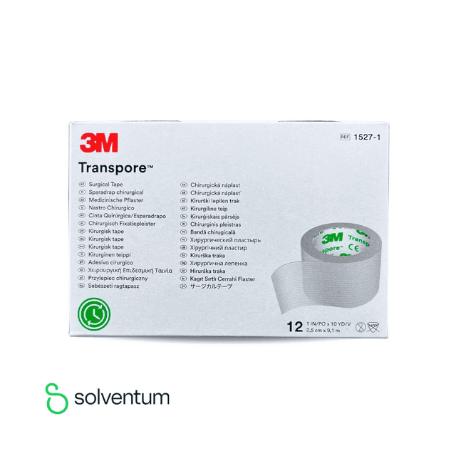 3M Cinta Adhesiva Transpore 1" 1527-1, Caja con 12 rollos