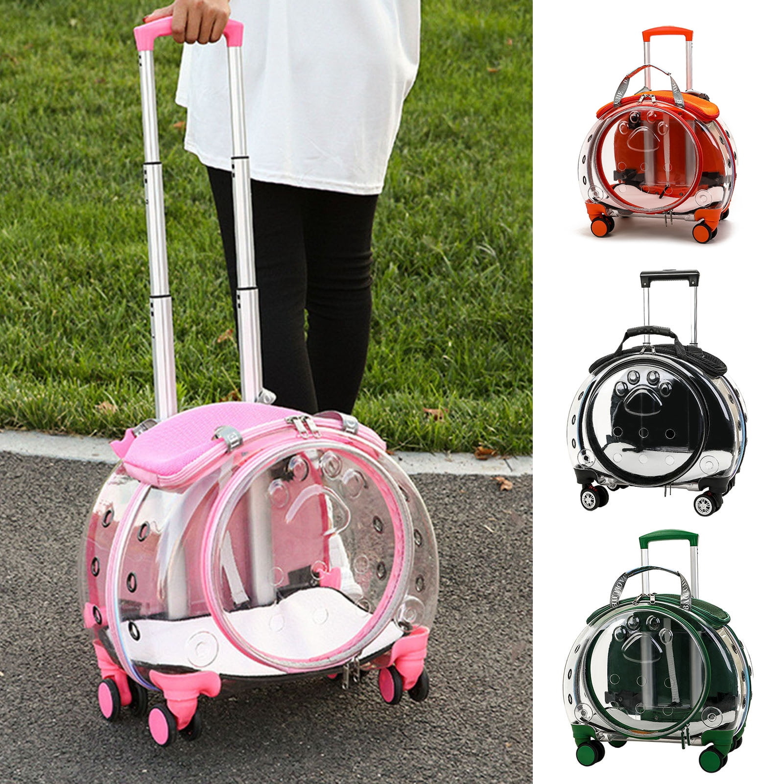 Aqzb Pet Trolley Case Clear Ventilation Holes Silent Wheels Convenient Portable Cats Dogs Backpack for Travel _Clearance Storage Holder