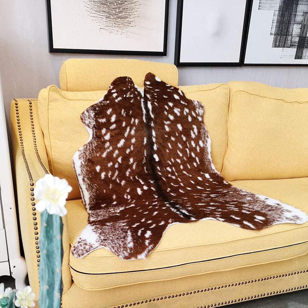 Faux Fur Sika Deer Print Carpet Artificial Animal Cowhide Skin Area Rug Mat For Home Office, Livingroom, Bedroom 41.3x35.4in