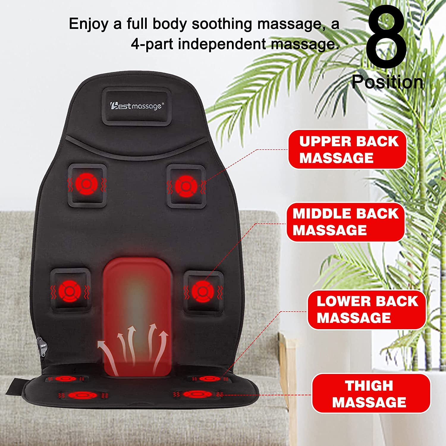 Vibration Massage Seat Cushion Heated Back Massager Home Office Chair Pad  Heat 711182003863