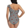 thumbnail image 5 of Cauagu Ladybugs on Black and White Striped Print Women's Sexy One Piece Swimsuits One Shoulder Ruffle Tummy Control Bathing Suit Slimming Swimwear-Large, 5 of 6