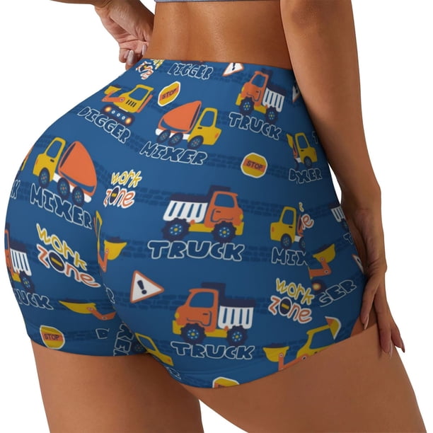 Balery Construction Vehicles Pantalones cortos de entrenamiento estampados para mujer, sin costuras, ajustados, para gimnasio, yoga, correr, deportes, ejercicio activo, fitness.-XX-Large