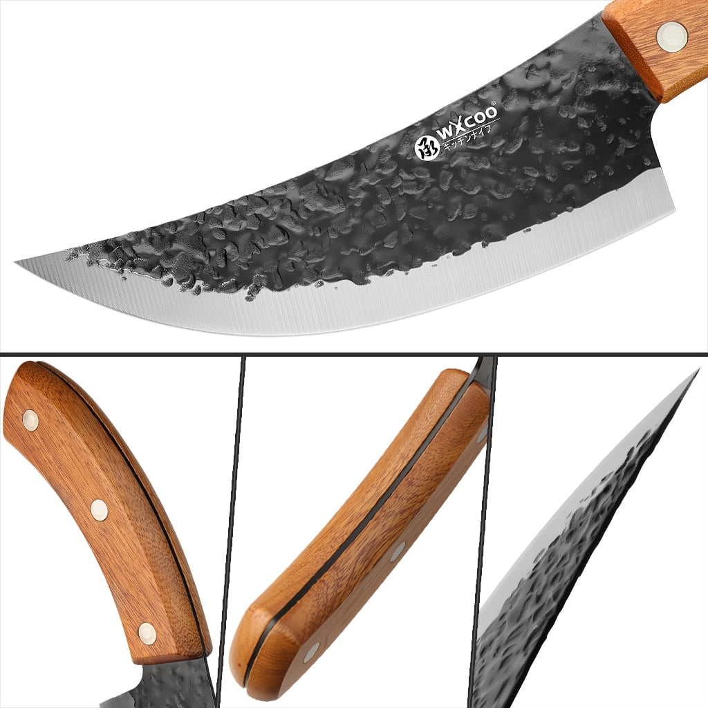 1/2pcs Hand Forged Meat Boning Knife, High Carbon Steel Full Tang Cleaver with Wood Handle, Ultra Sharp Kitchen Butcher Knife with Sheath