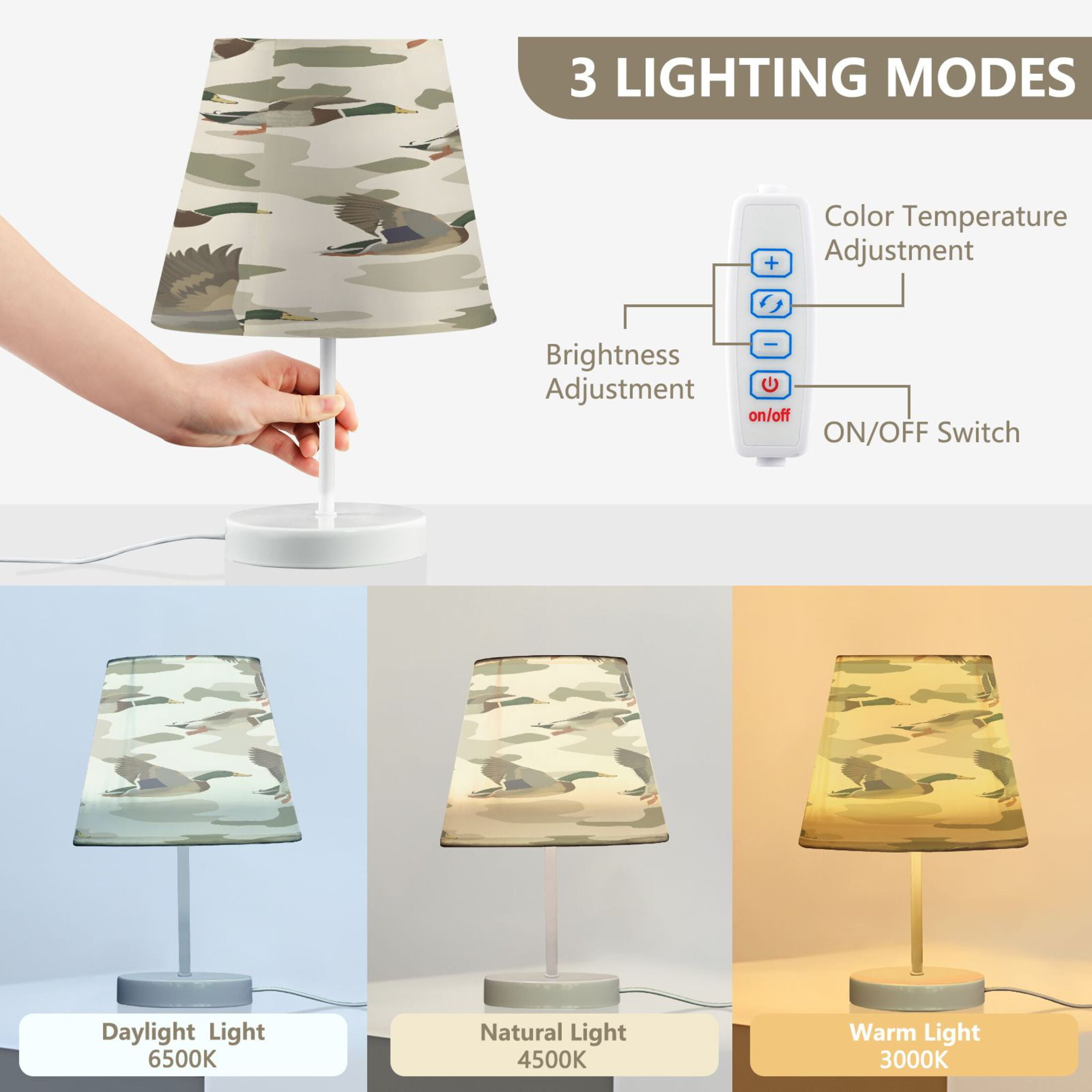 Wild Ducks Flying Desk Lamp LED Table Nightstand Lamps with 3 Color Temperatures for Home Bedroom Living Room Decor 8x12