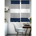 thumbnail image 5 of Navy Blue Grey Stripe Semi Sheer Curtains 72 Inch Length 2 Panels Set, Modern Art Horizontal Striped Sheer Kitchen Curtain Privacy Voile Window Curtain for Living Room Bedroom Rod Pocket Drapes, 5 of 7