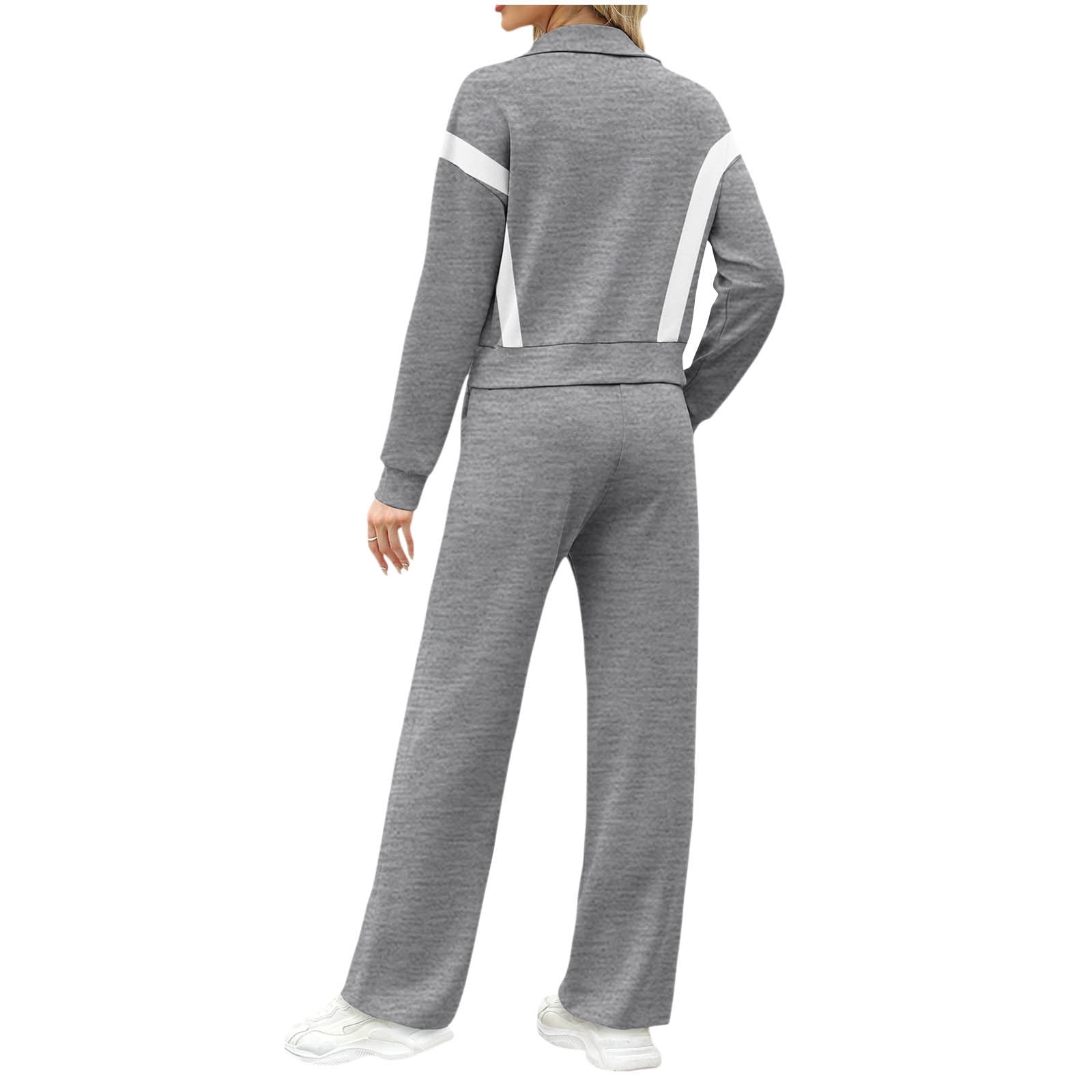 YUGYXL Womens Color Block Tracksuit 2 Pieces Outfits Long Sleeve Zipper Jacket and Pants Sportswear Sweatsuits with Pocket Gray XL
