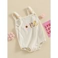 thumbnail image 3 of Caoirhny Baby Girls Romper Overalls Bodysuit Letter Flower Embroidery Buttons Straps Infant Jumpsuit Summer Clothes, 3 of 9