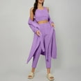 thumbnail image 2 of YUGYXL Women's Fuzzy 3 Piece Pjs Set Loungewear Open Front Cardigan and Crop Tank Tops with Pants Soft Lounge Sets Purple XXL, 2 of 8