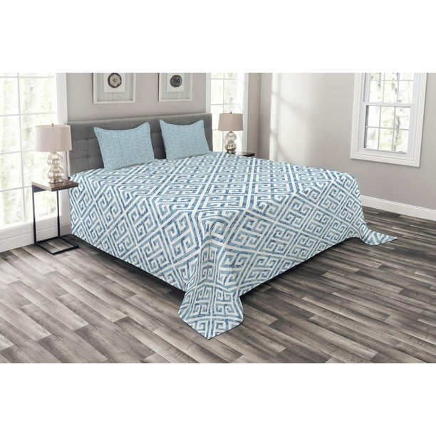 Greek Key Bedspread Set Tile Mosaic Pattern In Blue And White With Antique Meander And Camo Effect Decorative Quilted Coverlet Set With Pillow Shams Included Baby Blue White By Ambesonne Walmart Com