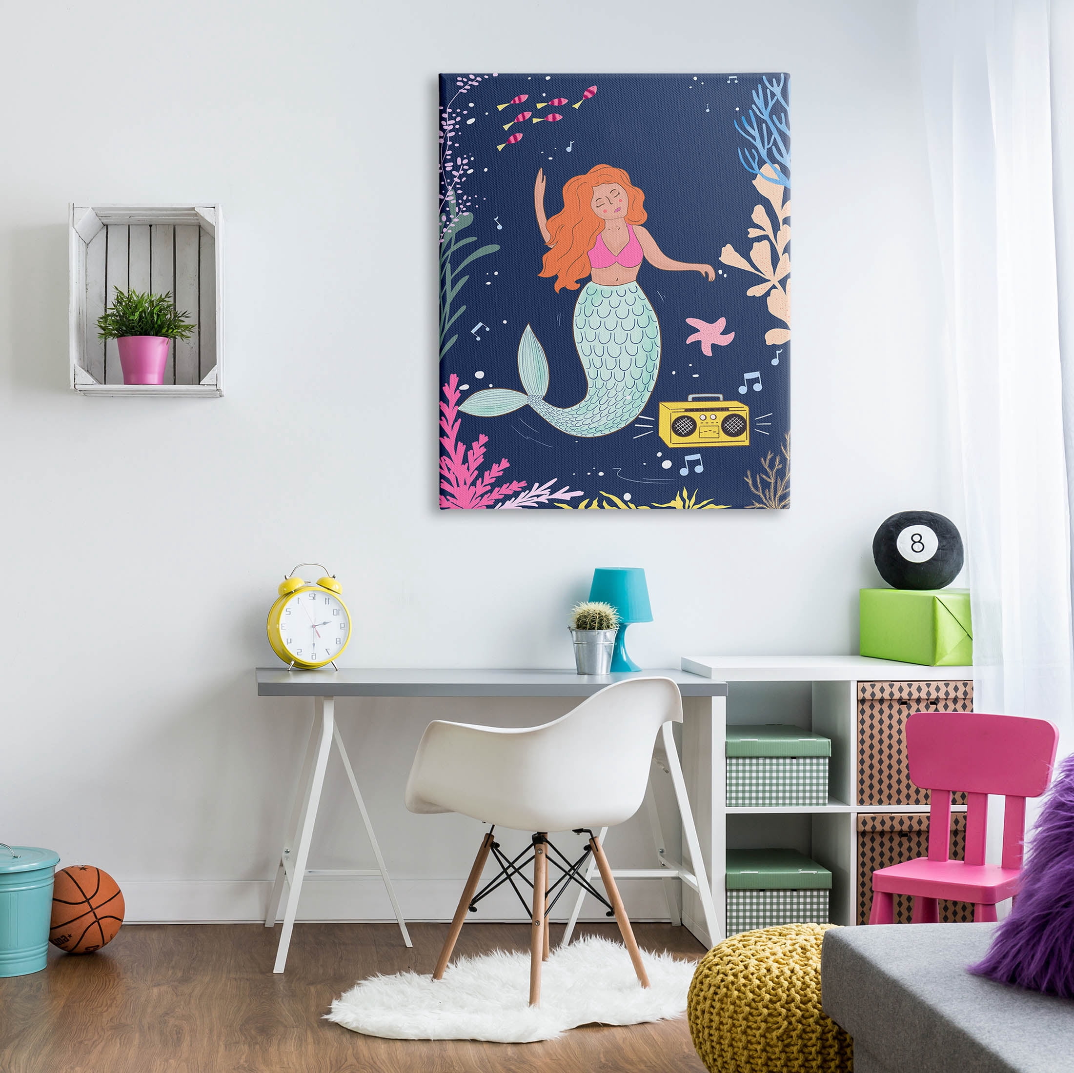 Stupell Industries Happy Mermaid Dancing Boombox Graphic Art Gallery Wrapped Canvas Print Wall Art, Design by Nikita Jariwala