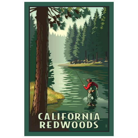 California Redwoods River Fly Fishing Giclee Art Print Poster by Paul Leighton (12