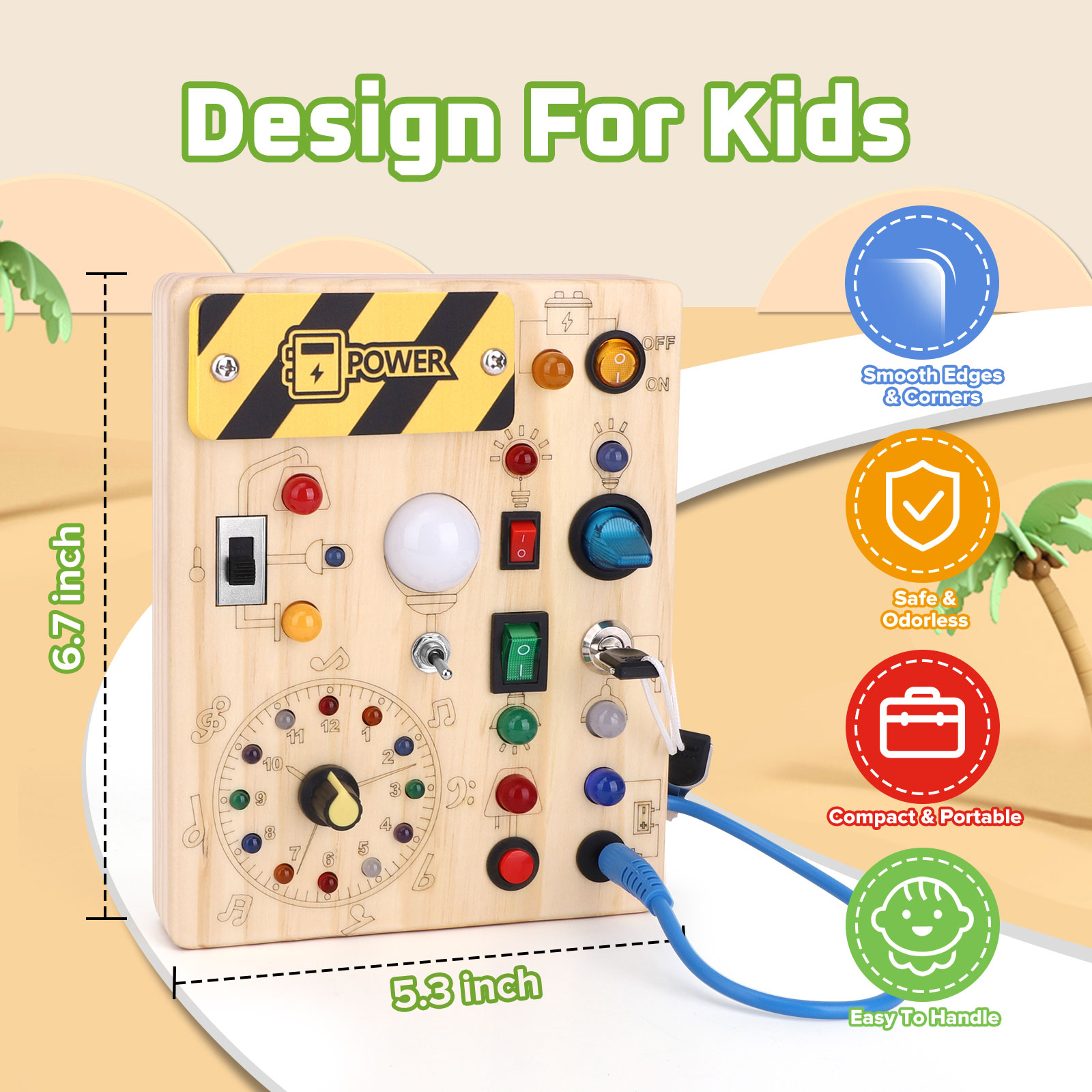 Sumsoltic Montessori Busy Board with LED Lights for 1+ Years