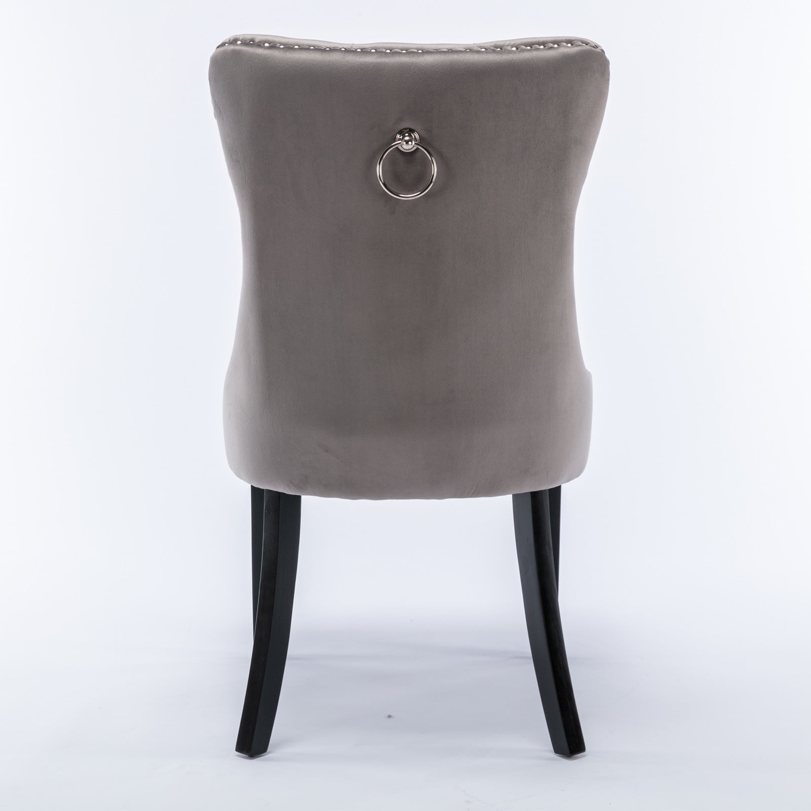 Yoneston Dining Chairs Set of 2, Upholstered High-End Tufted Dining Room Chair with Nailhead & Ring Pull Trim, Modern Velvet Chairs with Solid Wood Legs for Kitchen, Gray
