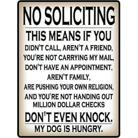 Funny No Soliciting Sign, Metal Warning Tin Signs, Don't even Knock, My Dog is Hungry, Yard Sign Garage Farm Garden Wall Decor Sign Plaque Outdoor for Home Fence 8 X 12 Inches